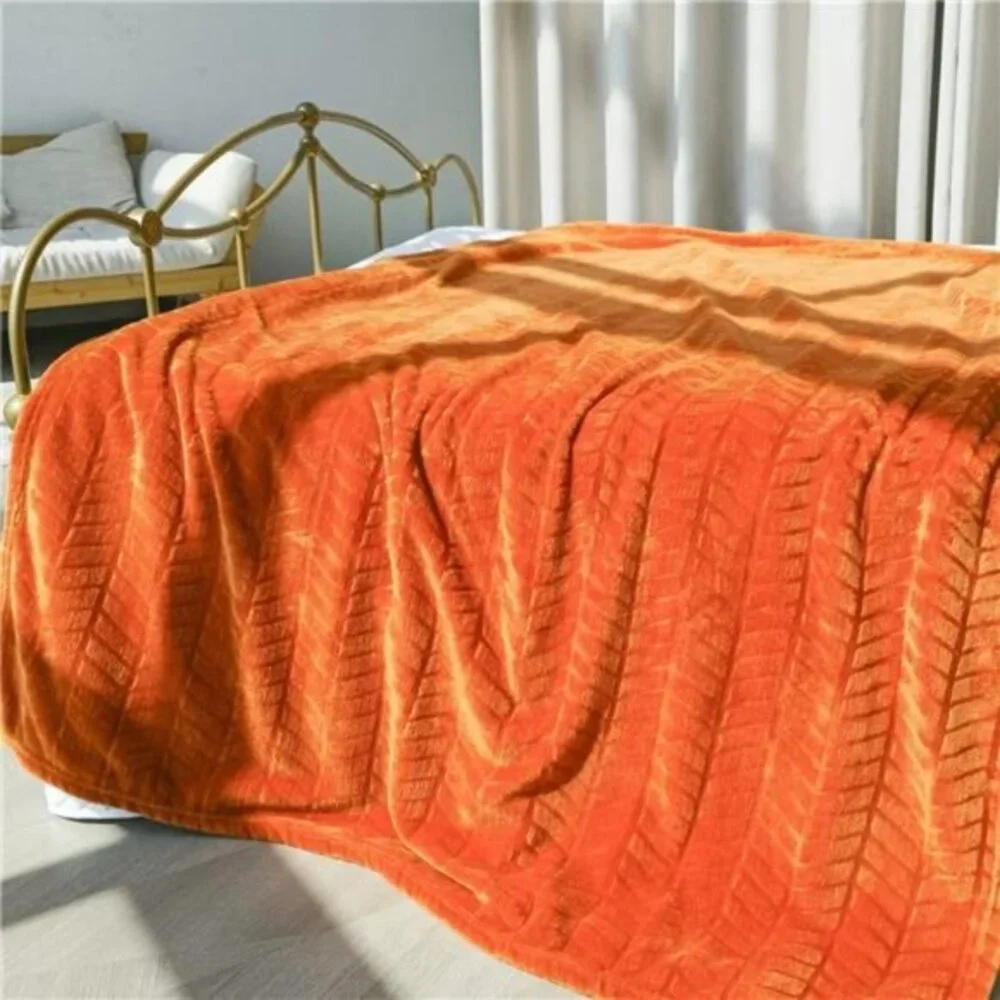 Soft‎ Brushed Flannel Throw Blanket - Burnt Orange Chevron Fleece, 50x60 Inches